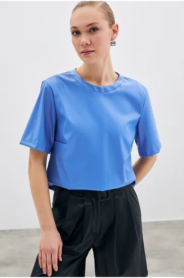 Short Sleeve Leather Blouse