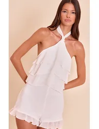 White Chiffon Halter Neck Frill Playsuit