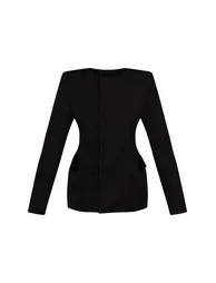 Black Woven Structured Blazer - 4
