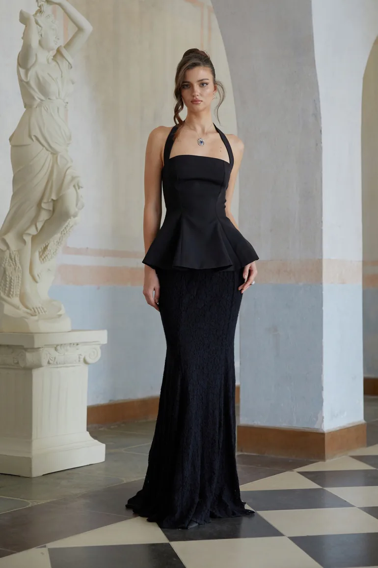 Whitley Black Halterneck Top & Lace Skirt Set - 3