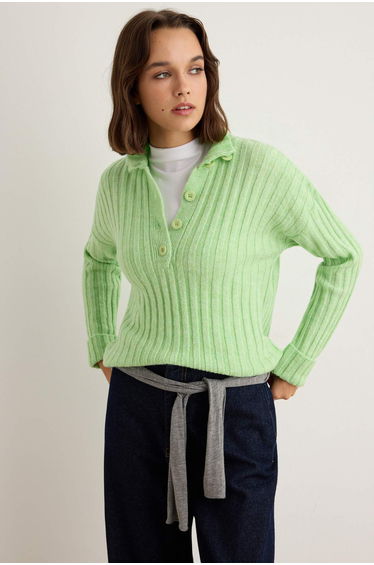 Lime Wide Fit Soft Textured Stand Collar Knitwear Sweater product thumbnail 2
