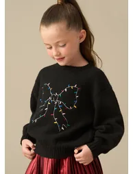 Haddie Christmas Bow Knitted Jumper - Black
