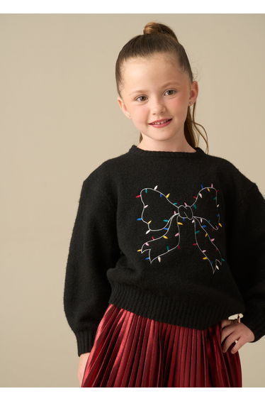 Haddie Christmas Bow Knitted Jumper - Black product thumbnail 4