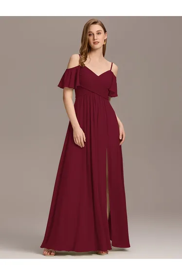 ever GRACIE|Off-Shoulder Ruched High Split Bridesmaid Dress