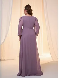 Leely Plus Women's Elegant V Neck Bishop Sleeve Party Dress - 1