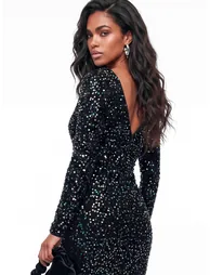 Lovedrobe Embellished V-Back Velvet Bodycon Midi Dress - 3