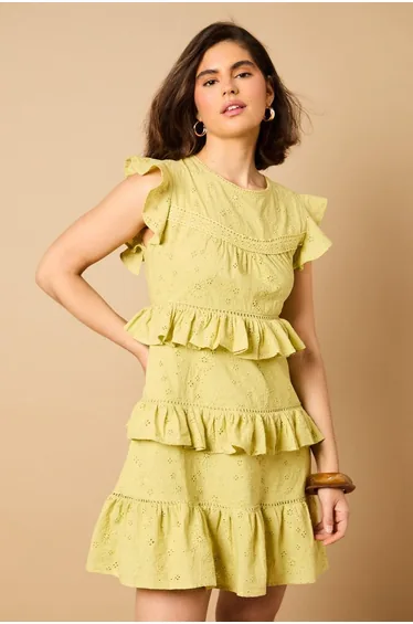 Ruffle Broderie Mini Dress