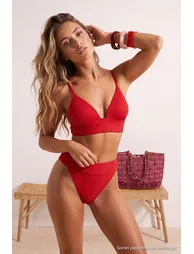 Red Textured High Leg Bikini Bottom