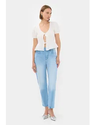 Short Sleeve Tie-Front V-Neck Blouse - 1