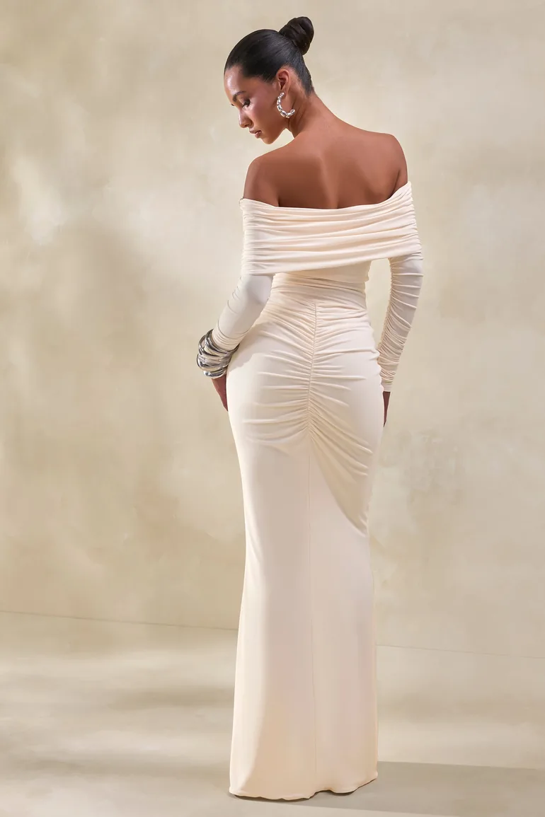 Micaela | Cream Ruched Maxi Skirt - 3