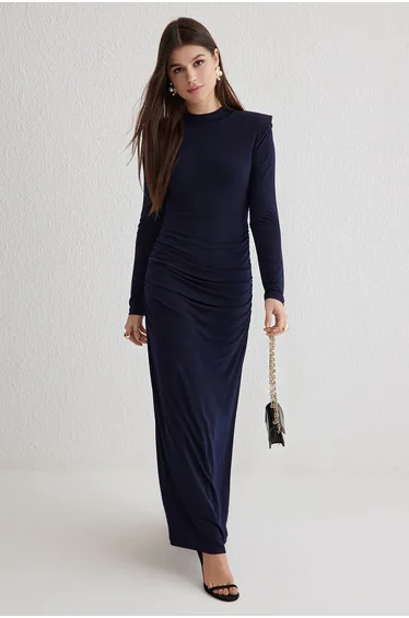 Navy Blue Fitted Knitted Dress