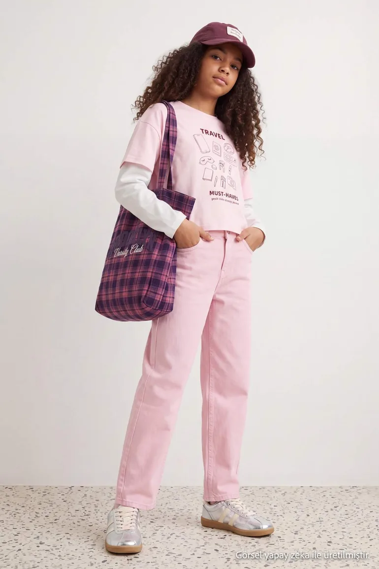 Pink Girls' Wide Leg Jeans