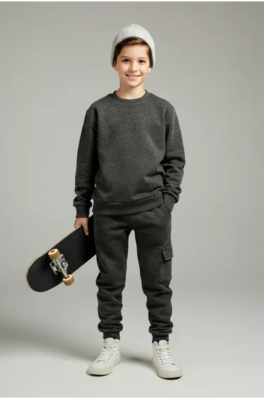 Anthracite Plain Knitted Bottom - Top Set