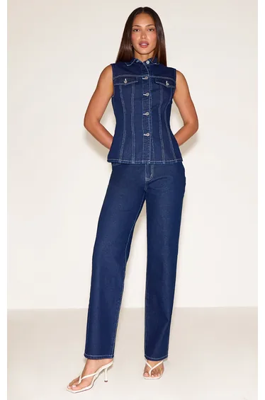 Tall Indigo Mid Rise Wide Leg Jean