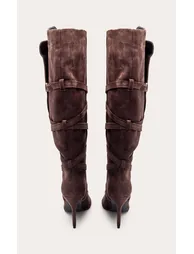 Chocolate Faux Suede Wrap Around Knee High Boots - 3