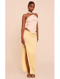 Lemon Woven Textured Maxi Skirt