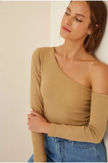 Women's Biscuit Off-Shoulder Corduroy Knitted Blouse