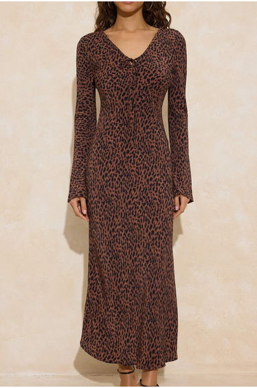 Multi-Colored Animal Tie Detail Midi Woven Dress product thumbnail 3