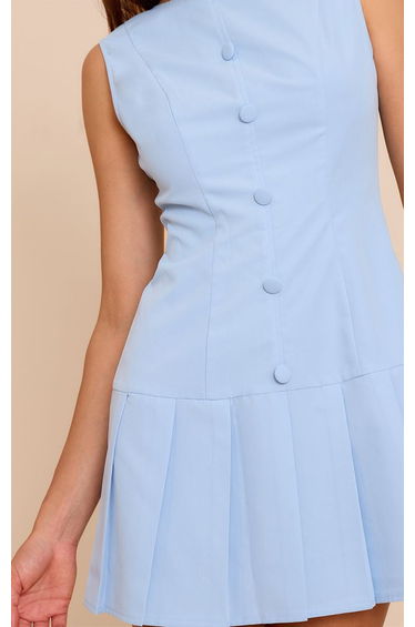 Baby Blue Button Down Pleated Hem Shift Dress product thumbnail 4