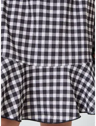 فستان بناتي بحمالات رفيعة بطبعة كاروهات - أسود - 3