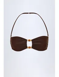 Bead-Embellished Bandeau Bikini Top in Dark Chocolate - 1