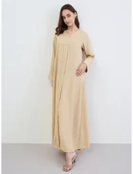 Women Yellow A-Line Jalabiya with Crystal Buttons