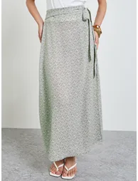 Green Graphic Print Tie-Up detail Maxi Skirt - 1