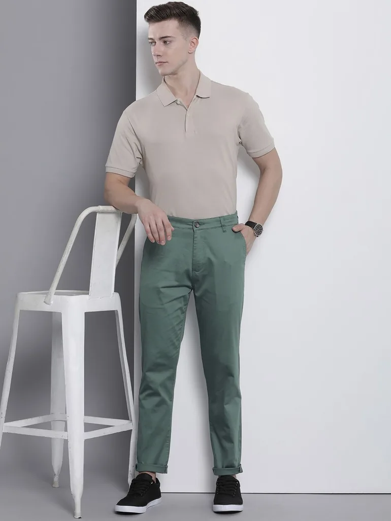 Men Green Mid Rise Slim Fit Chino Pants
