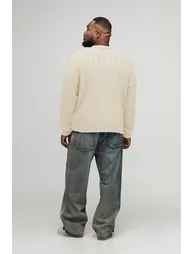 Plus Basic Boxy Fit Cable Knitted Jumper - ecru - 1