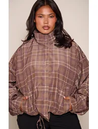 Plus Brown Check Button Up Jacket