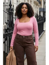 Pink ribbed knit plus size blouse