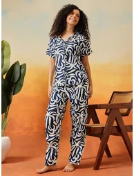 Printed Button-Down Shirt and Pyjama Set