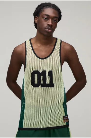 Regular Fit Netted 011 Applique Racer Vest - yellow