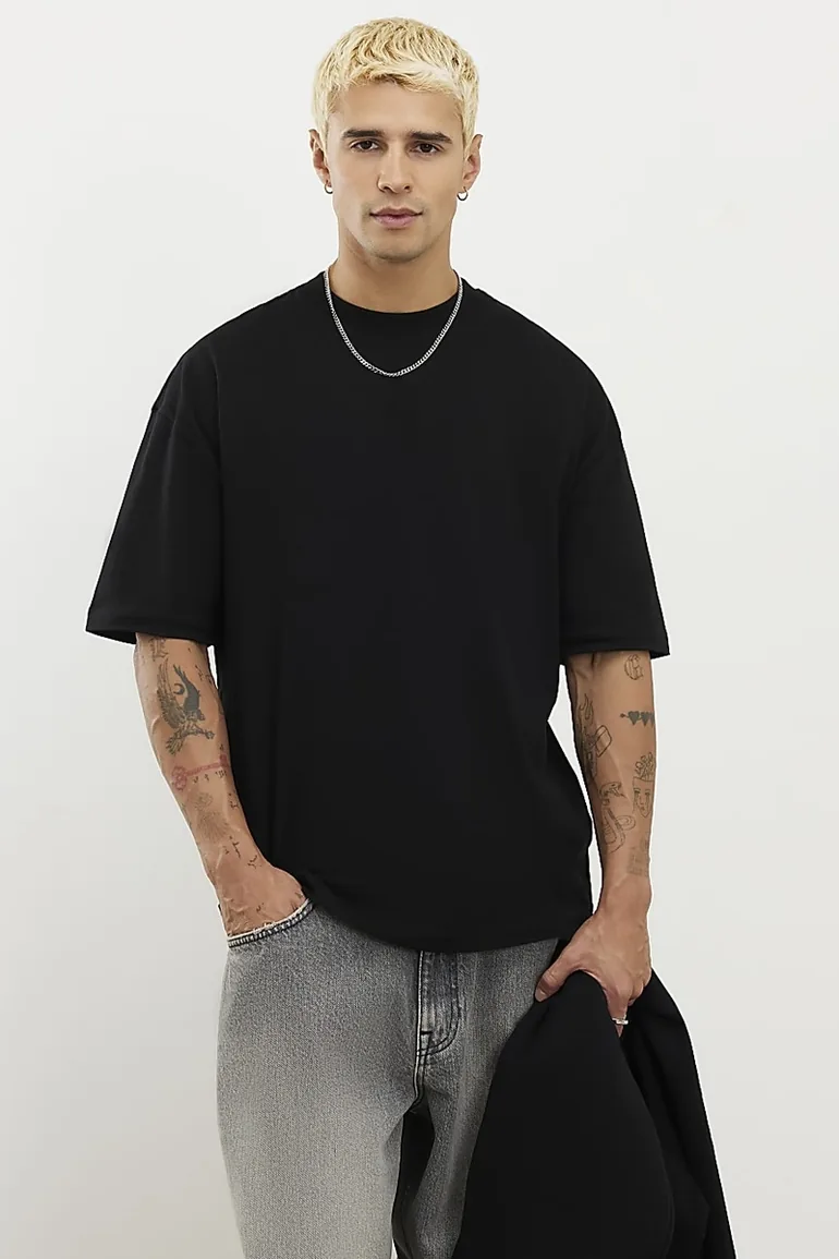 Black Oversized Fit Pack Of 2 T-shirt - 2