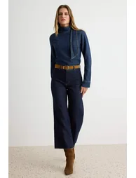 Dark Blue Medium Stretch High Waist Ankle Length Culotte Jeans