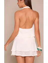 White Textured Flowy Mini Skirt - 2