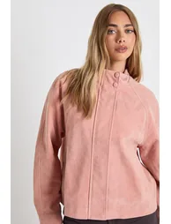 Faux Suede Bomber Jacket - pink - 3