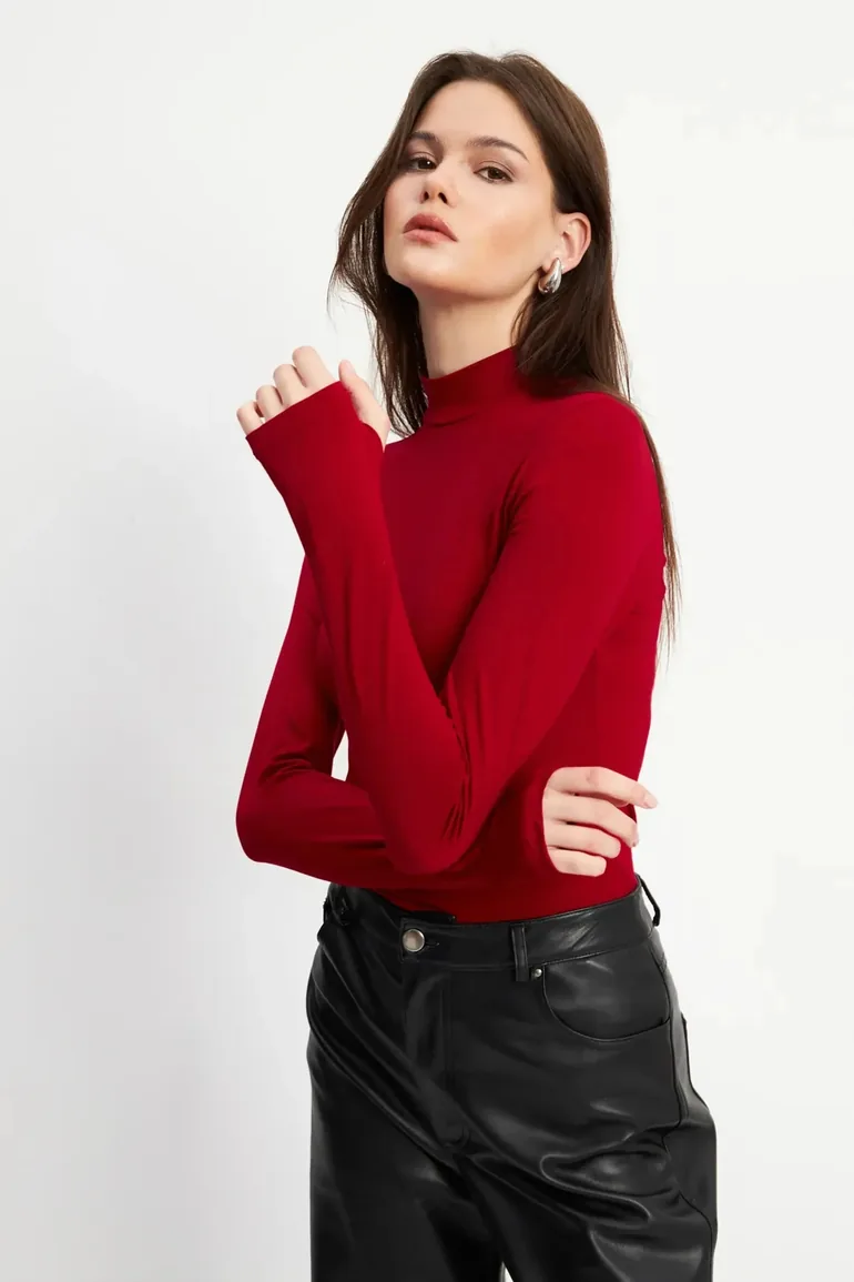 BIPANTOLON Women's 4-Pack Cut-Out Half Turtleneck Bodysuits - 3