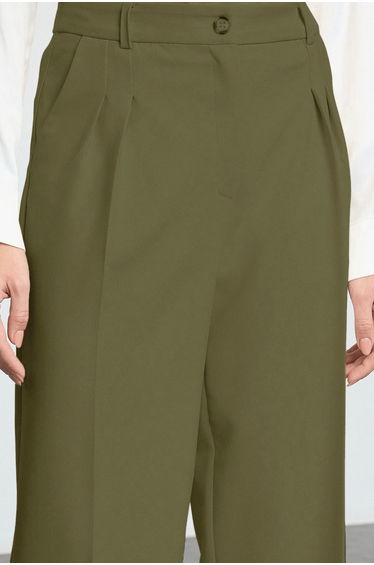 Light Khaki Pleated Wide Leg Trousers product thumbnail 4