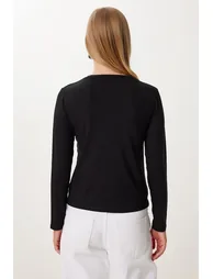 Women's Black Basic Seasonal Knitwear Cardigan - 3