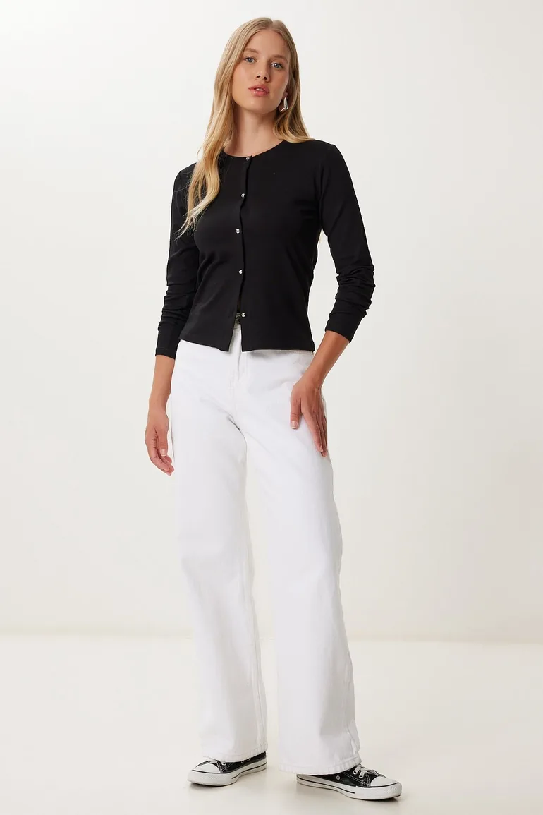 Women's Black Basic Seasonal Knitwear Cardigan - 2