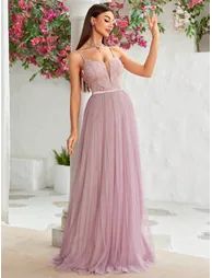 Leely Elegant Spaghetti Straps Sleeveless Tulle Party Dress - 4