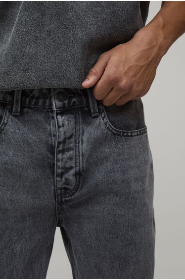 Straight Flared Washed Jeans With Let Down Hem - mid grey product thumbnail 3