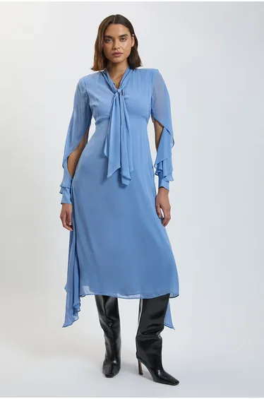 Viscose Georgette Sleeve Detail Midi Dress