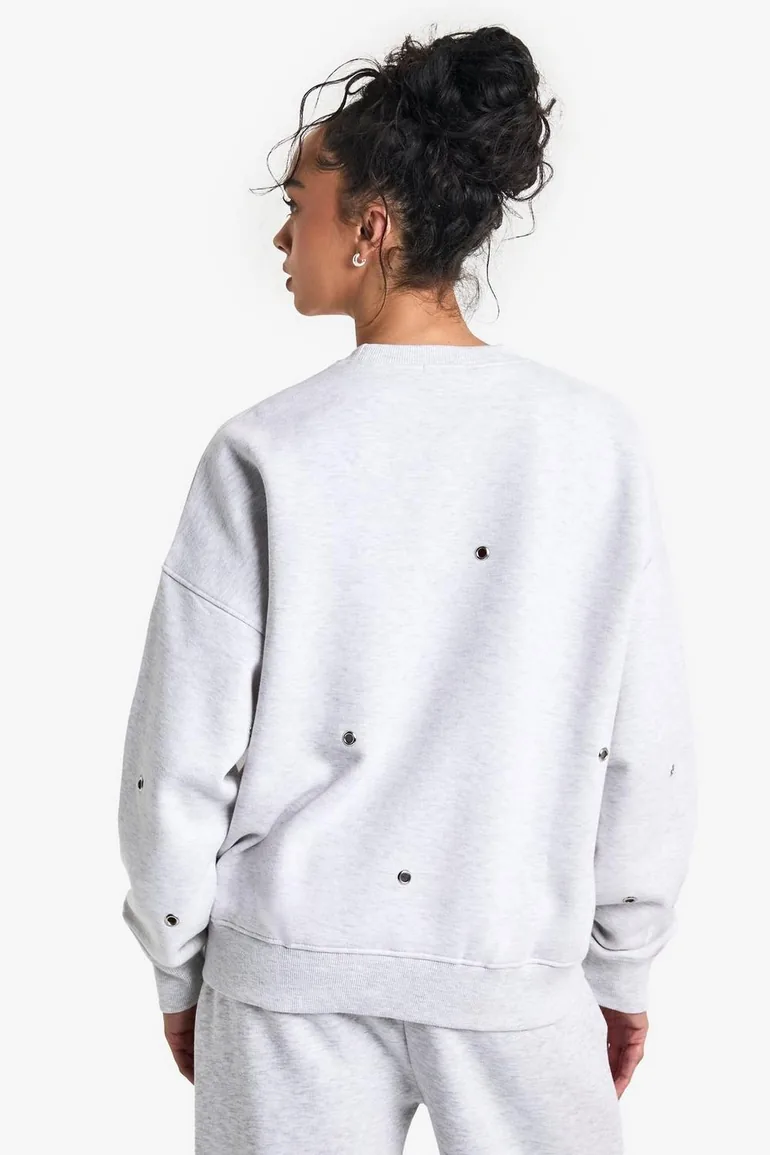 Eyelet Detail Oversized Sweatshirt - ash grey - 1