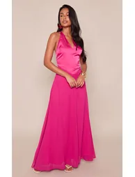 Fuschia Satin Contrast Strappy Maxi Dress - 2