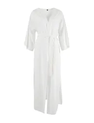 Ecru Woven Maxi Beach Belted Kimono&Kaftan - 1