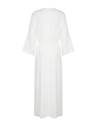 Ecru Woven Maxi Beach Belted Kimono&Kaftan - 2