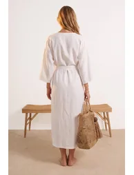 Ecru Woven Maxi Beach Belted Kimono&Kaftan - 3