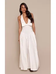 White Bow Halterneck Sleeveless Maxi Dress - 3